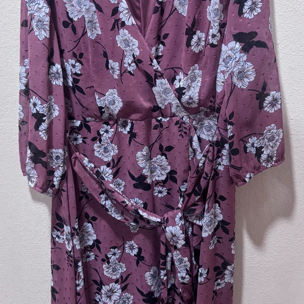 Allegra K 3/4 Sleeve Floral Dress in Purple and Black